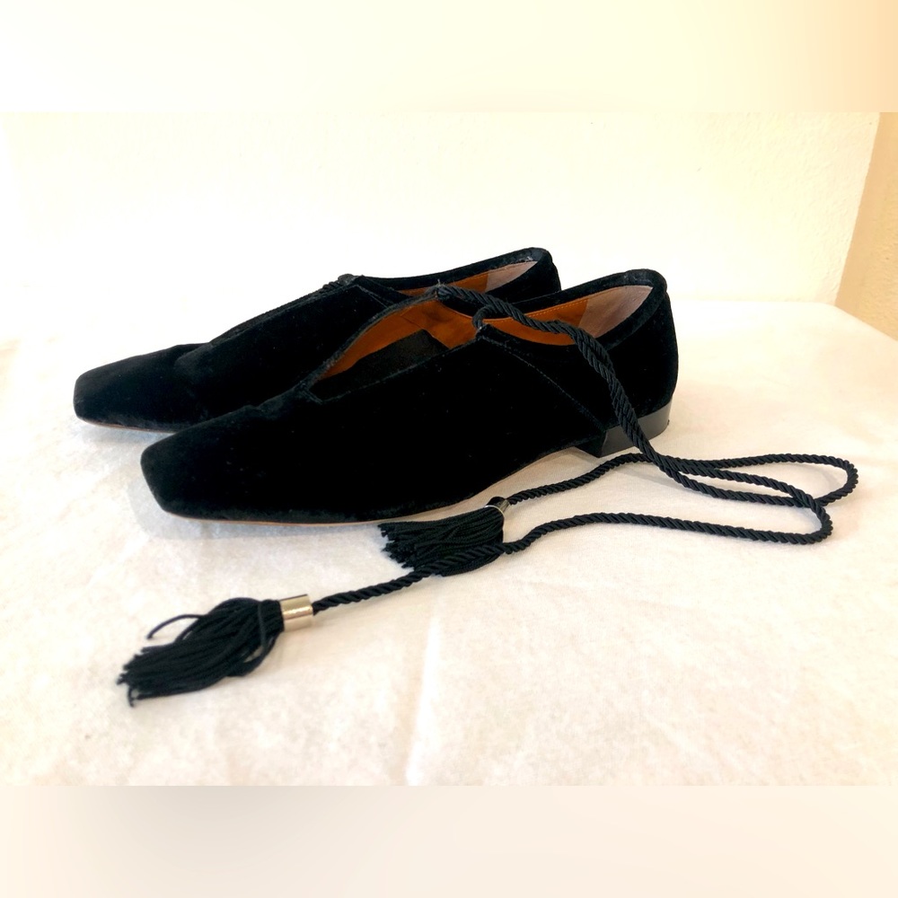 Rosetta Getty Lace Up Black Velvet Ballet Slippers